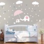 Kids Calf Elephant with White Raindrops and Little Butterfly Wall Decal Sticker