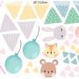 Nursery Cute Animals with Colorful Bunting and Triangle Flags Wall Decal Sticker