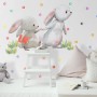The Cute Bunny Reading Books with Colorful Polka Dots Kids Wall Decal Sticker