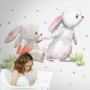 The Cute Bunny Reading Books with Colorful Polka Dots Kids Wall Decal Sticker