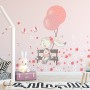 Cute Bunny with Pink Balloons and Little Flowers Wall Decal Sticker
