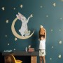Nursery Cute Rabbit on the Crescent Moon and Yellow Stars Wall Decal Sticker