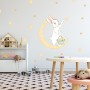 Nursery Cute Rabbit on the Crescent Moon and Yellow Stars Wall Decal Sticker