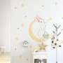 Nursery Cute Rabbit on the Crescent Moon and Yellow Stars Wall Decal Sticker