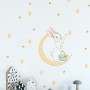 Nursery Cute Rabbit on the Crescent Moon and Yellow Stars Wall Decal Sticker