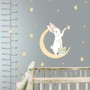 Nursery Cute Rabbit on the Crescent Moon and Yellow Stars Wall Decal Sticker