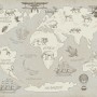 Kids Soft Brown Continent World Map with Drawing Animals Wallpaper Mural
