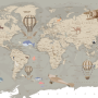Kids Soft Brown Political World Map with Drawing Animals Wallpaper Mural