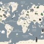 Kids Political Soft World Map with Cute Animals Wallpaper Mural