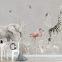 Tropical Animals with Leafs Wallpaper Mural For Children