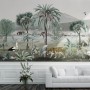 Vintage Exotic Landscape with Wild Animals Wallpaper Mural