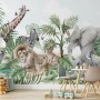 Kids Tropical Animals with Leafs Wallpaper Mural
