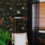 Colorful Butterfly Patterns on Green Background Wallpaper Mural