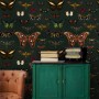 Colorful Butterfly Patterns on Green Background Wallpaper Mural