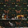 Colorful Butterfly Patterns on Green Background Wallpaper Mural