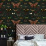 Colorful Butterfly Patterns on Green Background Wallpaper Mural