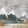 Kids Snowy Mountain with Plane and Balloons Wallpaper Mural