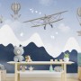 Kids Snowy Mountain with Plane and Balloons Wallpaper Mural