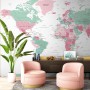 Pink and Green Political World Map Wallpaper Mural