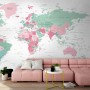 Pink and Green Political World Map Wallpaper Mural