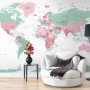 Pink and Green Political World Map Wallpaper Mural