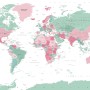 Pink and Green Political World Map Wallpaper Mural