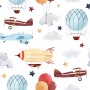Kids Vintage Hot Air Balloon and Aircraft Pattern Wallpaper Mural
