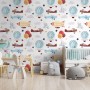 Kids Vintage Hot Air Balloon and Aircraft Pattern Wallpaper Mural