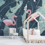 Tropical Banana Leaf with Pink Flamingo Wallpaper Mural