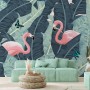 Tropical Banana Leaf with Pink Flamingo Wallpaper Mural