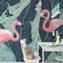 Tropical Banana Leaf with Pink Flamingo Wallpaper Mural