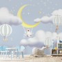 Kids Cartoon Cloud and Yellow Moon Wallpaper Mural