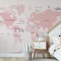 For Girls Pink Monochrome World Map Wallpaper Mural