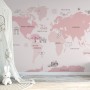 For Girls Pink Monochrome World Map Wallpaper Mural