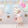 Kids Colorful Hot Air Balloon with Watercolor Flags Wallpaper Mural