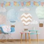 Kids Colorful Hot Air Balloon with Watercolor Flags Wallpaper Mural
