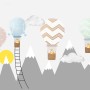 Kids Gray Mountain and Colorful Hot Air Balloon Wallpaper Mural