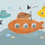Kids Boys Watercolor Underwater with Submarine Wallpaper Mural