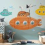 Kids Boys Watercolor Underwater with Submarine Wallpaper Mural