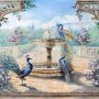 Painting Garden with Fountain, Peacock and Roman Column Wallpaper Mural