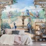 Painting Garden with Fountain, Peacock and Roman Column Wallpaper Mural