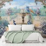 Painting Garden with Fountain, Peacock and Roman Column Wallpaper Mural