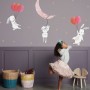 Kids Cartoon Rabbits with Colorful Balloons and Moon Wall Decal Sticker