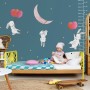 Kids Cartoon Rabbits with Colorful Balloons and Moon Wall Decal Sticker