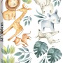 Kids Watercolor Safari Animals with Tropical Leaves Wall Decal Sticker