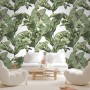 Green Tropical Bananana Leaves with Calla Lily Flowers Wallpaper Mural