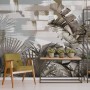 Tropical Leaf Painting with Brush Strokes Wallpaper Mural