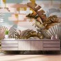 Tropical Leaf Painting with Brush Strokes Wallpaper Mural