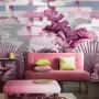 Tropical Leaf Painting with Brush Strokes Wallpaper Mural