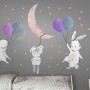 Kids Cartoon Rabbits with Colorful Balloons and Moon Wall Decal Sticker
